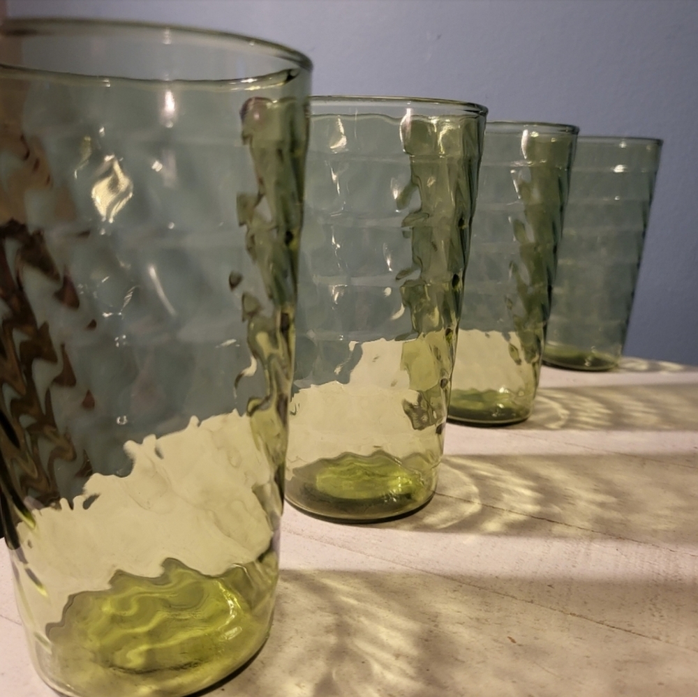 MCM Avocado 5" Ribbed Glassware 4pc Set